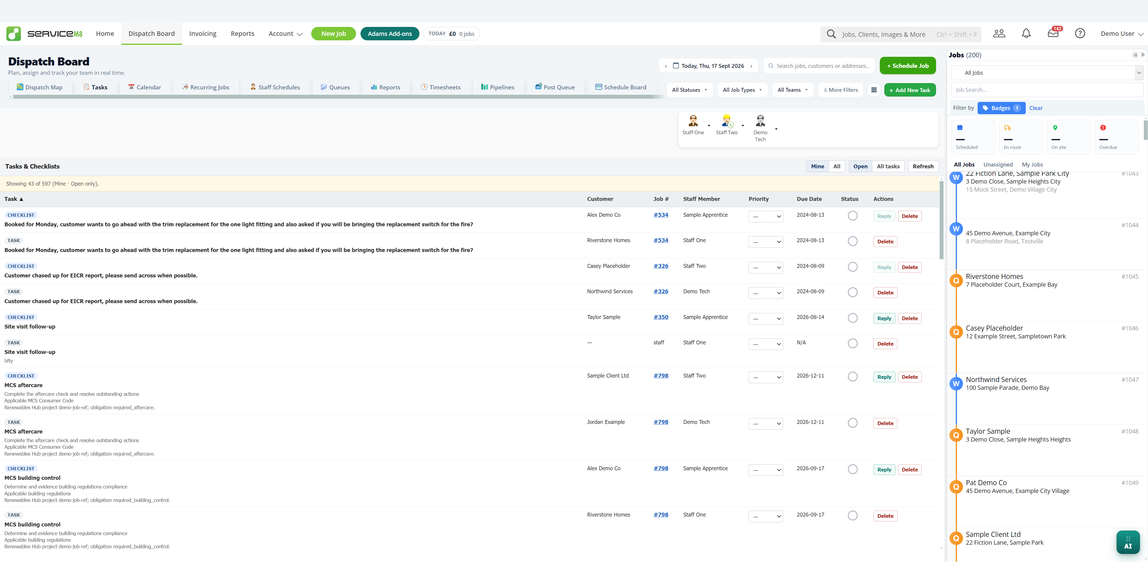 API Tasks list
